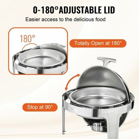 2-Pack Round Roll Top Chafing Dish Set with Full-Size 6Qt Pan Fuel Holder