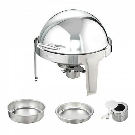 2-Pack Round Roll Top Chafing Dish Set with Full-Size 6Qt Pan Fuel Holder