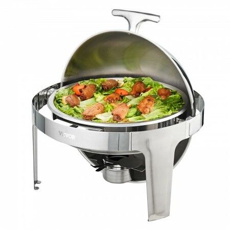 2-Pack Round Roll Top Chafing Dish Set with Full-Size 6Qt Pan Fuel Holder