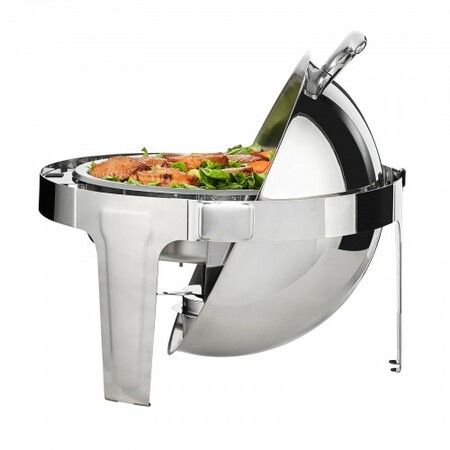 2-Pack Round Roll Top Chafing Dish Set with Full-Size 6Qt Pan Fuel Holder