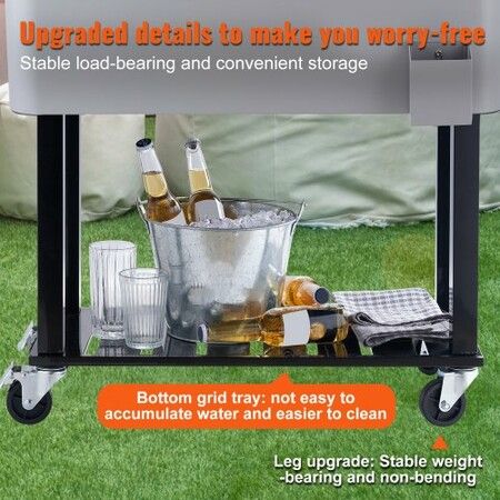 80Qt Rolling Cooler Cart with Bottle Opener Drainage Patio Party Bar Drink