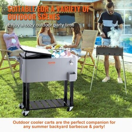 80Qt Rolling Cooler Cart with Bottle Opener Drainage Patio Party Bar Drink