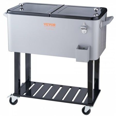 80Qt Rolling Cooler Cart with Bottle Opener Drainage Patio Party Bar Drink