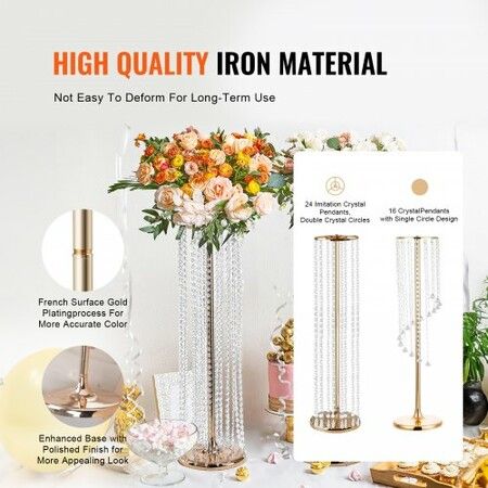 10PCS 35.43inch /90cm Tall Crystal Wedding Flowers Stand Luxurious Centerpieces Flower Vases Crystal Gold Vase Metal Perfect for T-stage Wedding Party