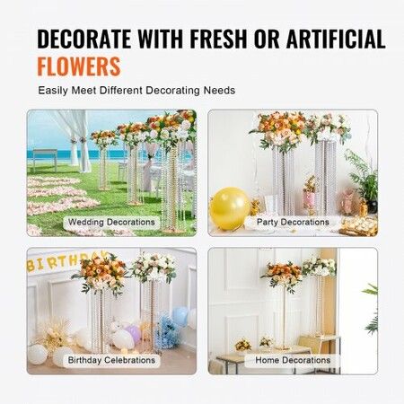 10PCS 35.43inch /90cm Tall Crystal Wedding Flowers Stand Luxurious Centerpieces Flower Vases Crystal Gold Vase Metal Perfect for T-stage Wedding Party