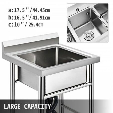 Handmade Sink Non-magnetic Stainless Steel Kitchen Sink Hand Made 1 Compartment 44.4x41.9x25.4 cm Capacity Huge Tub Sink for Farmhouse Cafe Shop Hospital