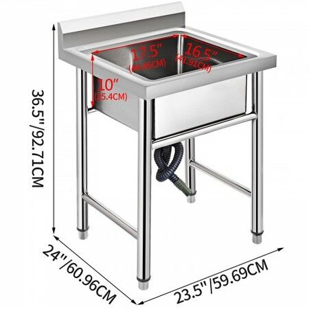 Handmade Sink Non-magnetic Stainless Steel Kitchen Sink Hand Made 1 Compartment 44.4x41.9x25.4 cm Capacity Huge Tub Sink for Farmhouse Cafe Shop Hospital