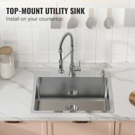 Kitchen Sink 304 Stainless Steel Drop-In Sinks Top Mount Single Bowl Basin with Accessories(Pack of 2) Household Dishwasher Sinks for Workstation