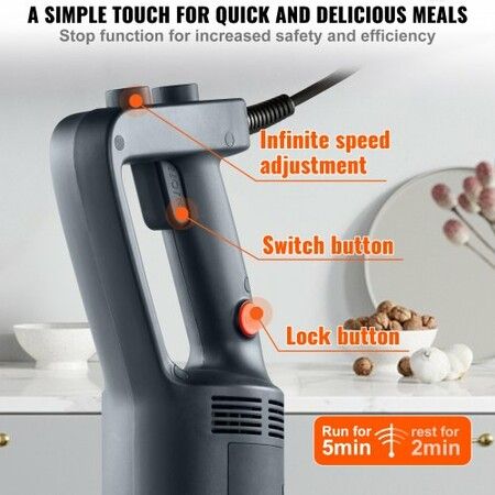 Commercial Immersion Blender Heavy Duty Hand Mixer 500W Variable Speed