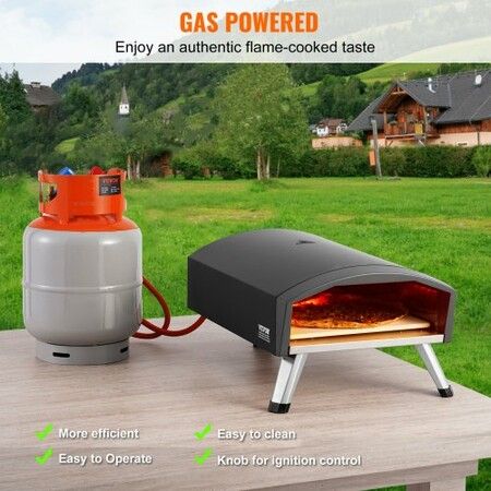 Outdoor Pizza Oven 12" Gas Fired Pizza Maker Portable Outside Pizza Grill with Thickened Cordierite Pizza Stone Waterproof Cover Iron Spray Gas Oven