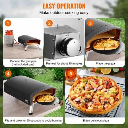 Outdoor Pizza Oven 12" Gas Fired Pizza Maker Portable Outside Pizza Grill with Thickened Cordierite Pizza Stone Waterproof Cover Iron Spray Gas Oven