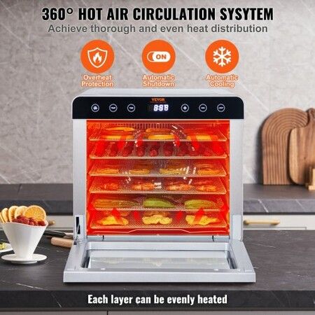 6 Trays Food Dehydrator Machine Stainless Steel 700W Jerky Fruit Drying