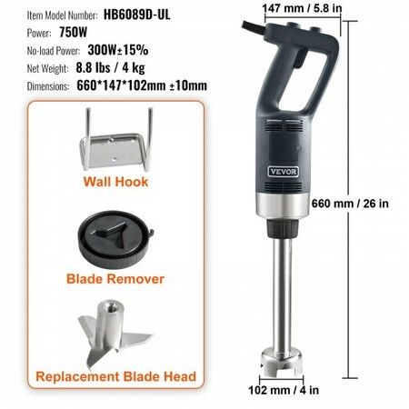 Commercial Immersion Blender Heavy Duty Hand Mixer 750W Variable Speed