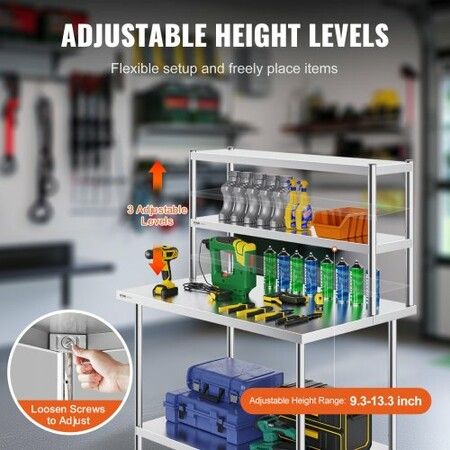 Double Overshelf Double Tier Stainless Steel Overshelf 12 x 48 Inch Double Deck Overshelf Height Adjustable Overshelf Prep Work Table