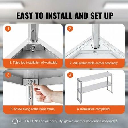 Double Overshelf Double Tier Stainless Steel Overshelf 12 x 48 Inch Double Deck Overshelf Height Adjustable Overshelf Prep Work Table