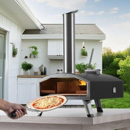 Outdoor Pizza Oven 12" Wood Fired Pizza Ovens Pellet Pizza Stove with Thermometer Portable Pizza Maker for Outside Backyard Patio Camping Pizza Stone