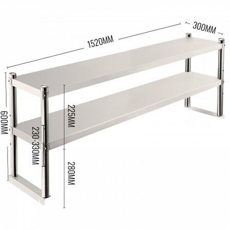 Double Overshelf Stainless Steel Overshelf 2-Tier 30x152cm for Prep Table