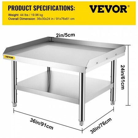 Stainless Steel Equipment Grill Stand 36 x 30 x 24 Inches Stainless Table Grill Stand Table with Adjustable Storage Undershelf Equipment Stand Grill Table