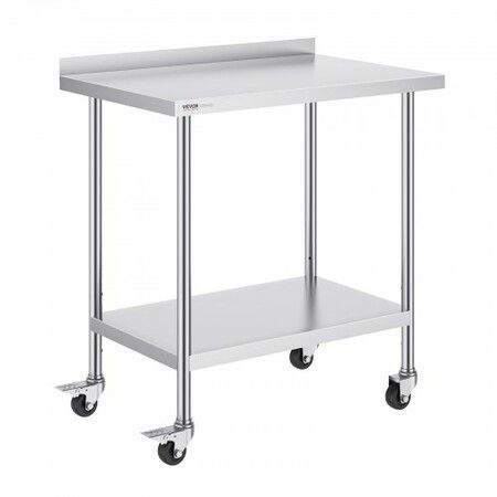 24 x 36 x 40 Inch Stainless Steel Work Table Commercial Food Prep Worktable with Casters Heavy Duty Prep Worktable Metal Work Table with Adjustable Height