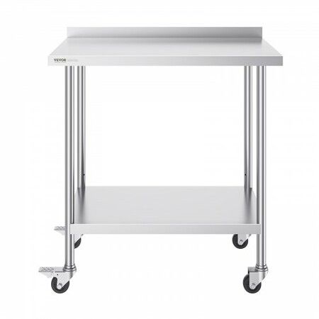 24 x 36 x 40 Inch Stainless Steel Work Table Commercial Food Prep Worktable with Casters Heavy Duty Prep Worktable Metal Work Table with Adjustable Height