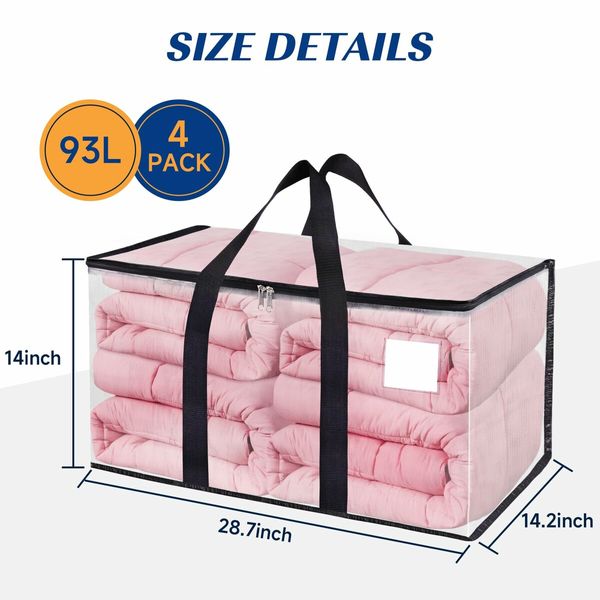 Moving Bags,Storage Bags with Zipper,Moving Bags Heavy Duty Extra Large,Moving Supplies,Clear Packing Bags,Reinforced Handles and Tag Pocket (4Pack)