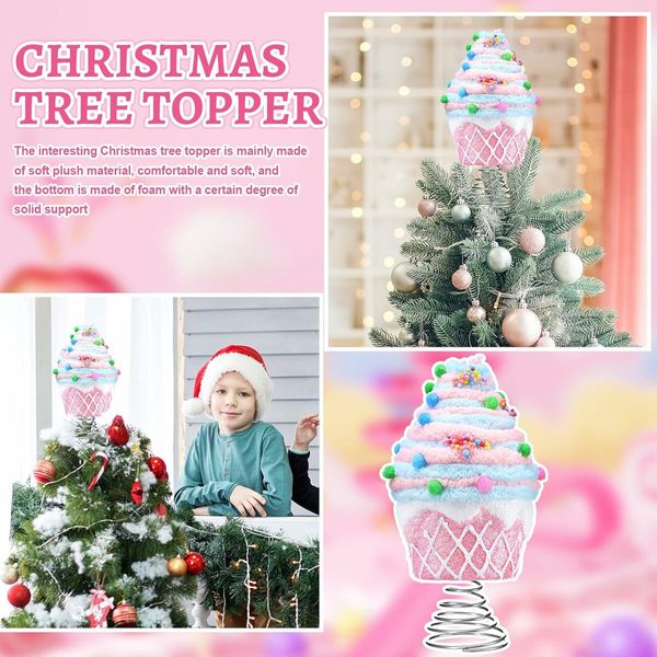 Dessert Christmas Tree Topper Pink Cupcake Tree Topper Candy Donut Christmas Tree Decoration Pastel  for Christmas New Year Birthday Party Decor