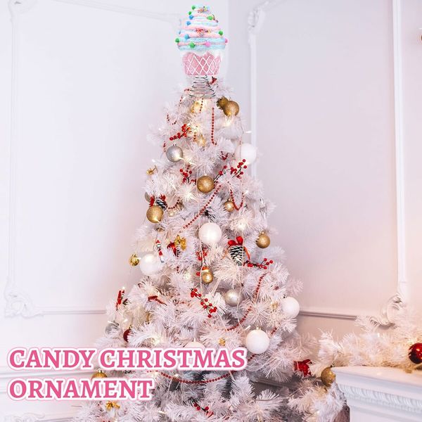 Dessert Christmas Tree Topper Pink Cupcake Tree Topper Candy Donut Christmas Tree Decoration Pastel  for Christmas New Year Birthday Party Decor