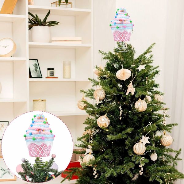 Dessert Christmas Tree Topper Pink Cupcake Tree Topper Candy Donut Christmas Tree Decoration Pastel  for Christmas New Year Birthday Party Decor