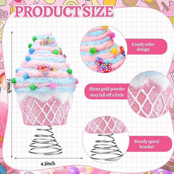 Dessert Christmas Tree Topper Pink Cupcake Tree Topper Candy Donut Christmas Tree Decoration Pastel  for Christmas New Year Birthday Party Decor