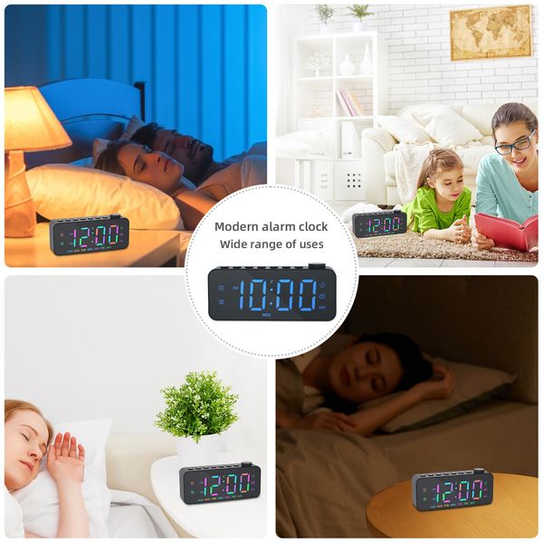 Alarm Clock with USB Charger, Dual Alarm, Snooze, 12/24Hr, 8 Ringtones and Font Colour, Radio Alarm Clock LED Display (Black)