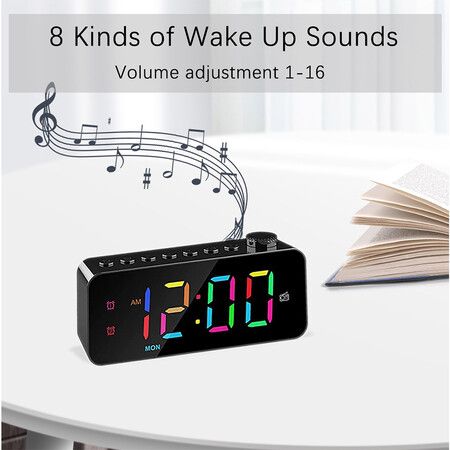 Alarm Clock with USB Charger, Dual Alarm, Snooze, 12/24Hr, 8 Ringtones and Font Colour, Radio Alarm Clock LED Display (Black)