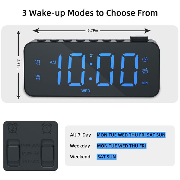 Alarm Clock with USB Charger, Dual Alarm, Snooze, 12/24Hr, 8 Ringtones and Font Colour, Radio Alarm Clock LED Display (Black)