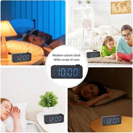 Alarm Clock with USB Charger, Dual Alarm, Snooze, 12/24Hr, 8 Ringtones and Font Colour, Radio Alarm Clock LED Display (White)