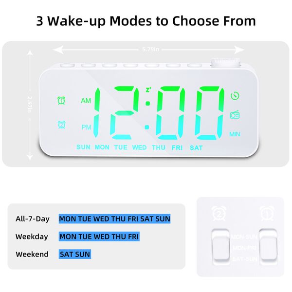 Alarm Clock with USB Charger, Dual Alarm, Snooze, 12/24Hr, 8 Ringtones and Font Colour, Radio Alarm Clock LED Display (White)