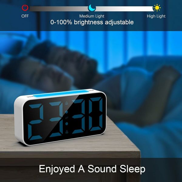 Digital Clock with Night Light, Large Display, Dual Alarm, Snooze, Dimmable Bedside Alarm Clock for Kids Teens Boys Girls (White)