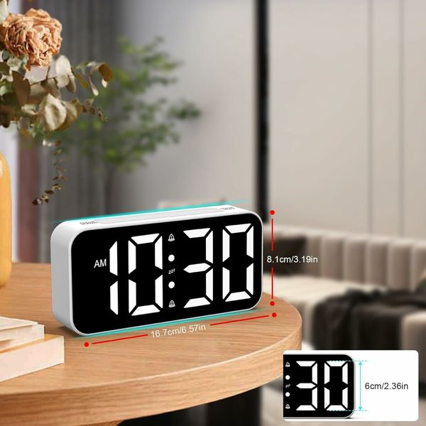 Digital Clock with Night Light, Large Display, Dual Alarm, Snooze, Dimmable Bedside Alarm Clock for Kids Teens Boys Girls (White)