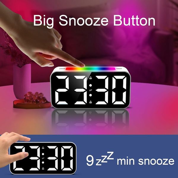 Digital Clock with Night Light, Large Display, Dual Alarm, Snooze, Dimmable Bedside Alarm Clock for Kids Teens Boys Girls (White)