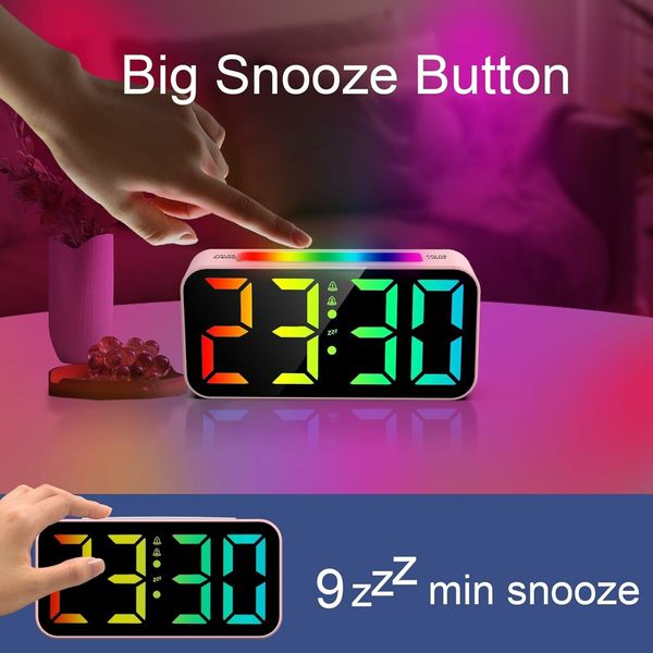 Digital Clock with Night Light, Large Display, Dual Alarm, Snooze, Dimmable Bedside Alarm Clock for Kids Teens Boys Girls (Pink)