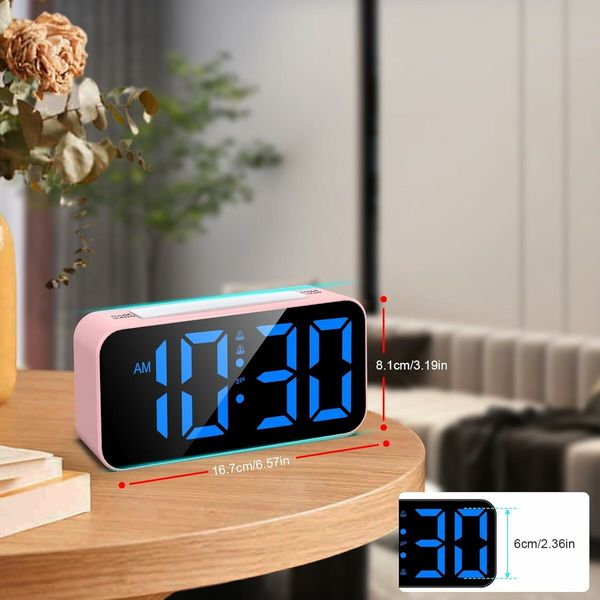 Digital Clock with Night Light, Large Display, Dual Alarm, Snooze, Dimmable Bedside Alarm Clock for Kids Teens Boys Girls (Pink)