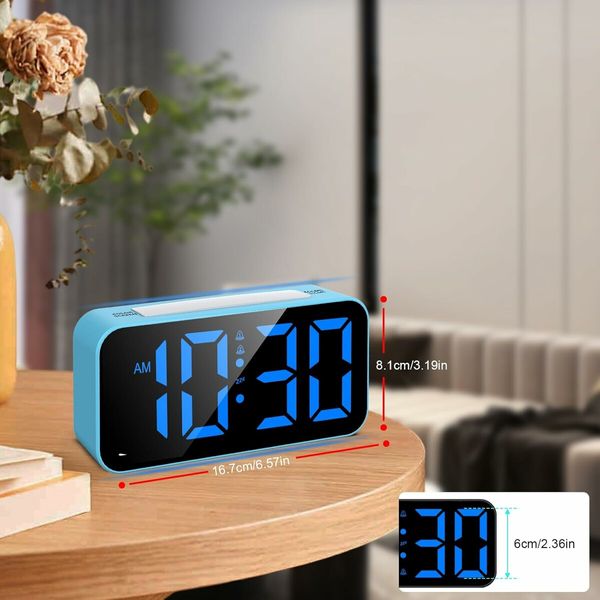 Digital Clock with Night Light, Large Display, Dual Alarm, Snooze, Dimmable Bedside Alarm Clock for Kids Teens Boys Girls (Blue)