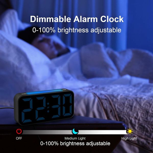 Digital Clock with Night Light, Large Display, Dual Alarm, Snooze, Dimmable Bedside Alarm Clock for Kids Teens Boys Girls (Black)