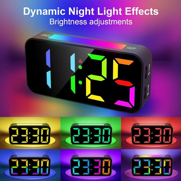 Digital Clock with Night Light, Large Display, Dual Alarm, Snooze, Dimmable Bedside Alarm Clock for Kids Teens Boys Girls (Black)