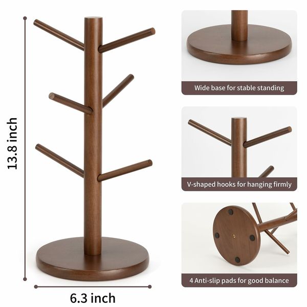 Mug Holder Tree,Coffee Cup Holder with 6 Hooks (Brown)