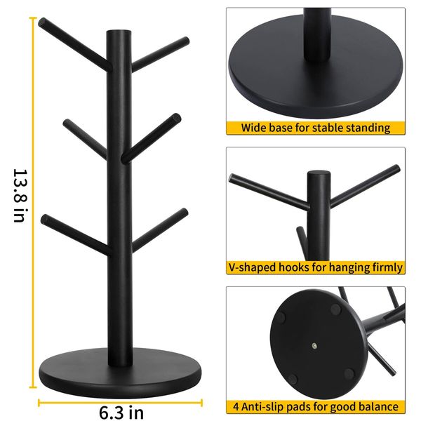 Mug Holder Tree,Coffee Cup Holder with 6 Hooks (Black)