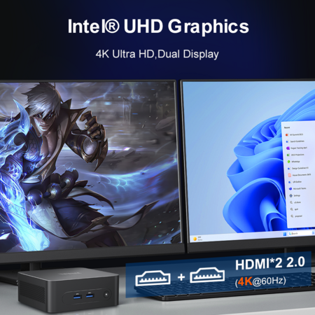 Ninkear N10 Mini PC, Intel N100 4 Cores Max 3.4GHz, 16GB RAM 512GB SSD, 2*HDMI 2.0 (4K@60Hz) Dual Display, 2.4/5GHz WiFi Bluetooth 5.0,