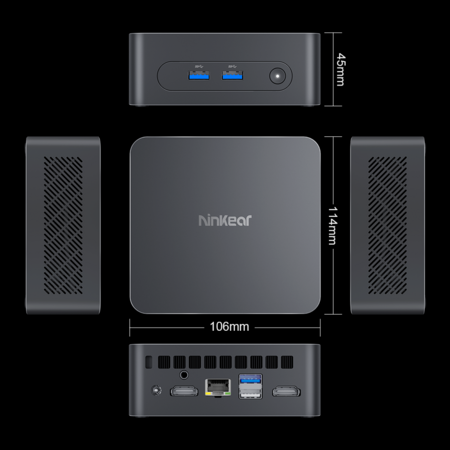 Ninkear N10 Mini PC, Intel N100 4 Cores Max 3.4GHz, 16GB RAM 512GB SSD, 2*HDMI 2.0 (4K@60Hz) Dual Display, 2.4/5GHz WiFi Bluetooth 5.0,