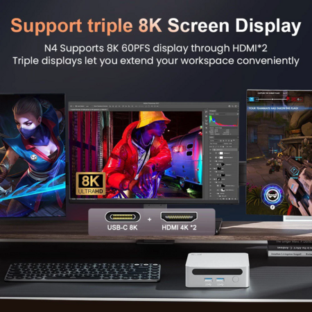 Ninkear N4 Mini PC, AMD Ryzen 5 4600H 6 Cores Max 4.0GHz, 16GB RAM 512GB SSD, Type-C (8K)+ 2*HDMI (4K) Triple Display, WiFi 6 Bluetooth 5.2