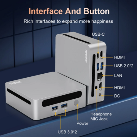 Ninkear N4 Mini PC, AMD Ryzen 5 4600H 6 Cores Max 4.0GHz, 16GB RAM 512GB SSD, Type-C (8K)+ 2*HDMI (4K) Triple Display, WiFi 6 Bluetooth 5.2