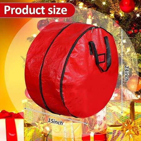 90*90*38cm Double Layer Christmas Wreath Storage Container Bags Zippered Wreath Bag with Handle Festive Wreath Storage Box  Xmas Wreath Garlands Red