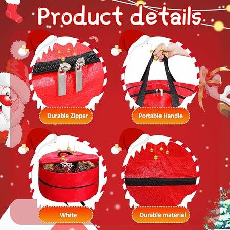 90*90*38cm Double Layer Christmas Wreath Storage Container Bags Zippered Wreath Bag with Handle Festive Wreath Storage Box  Xmas Wreath Garlands Red